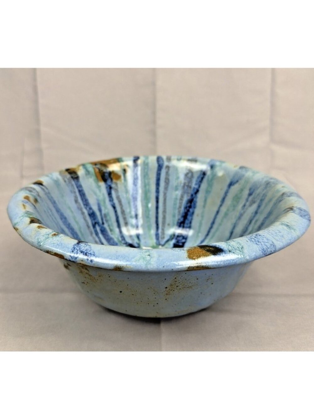 Signed Studio Art Pottery Farmhouse Large Mixing Bowl Glazed Stoneware 10"